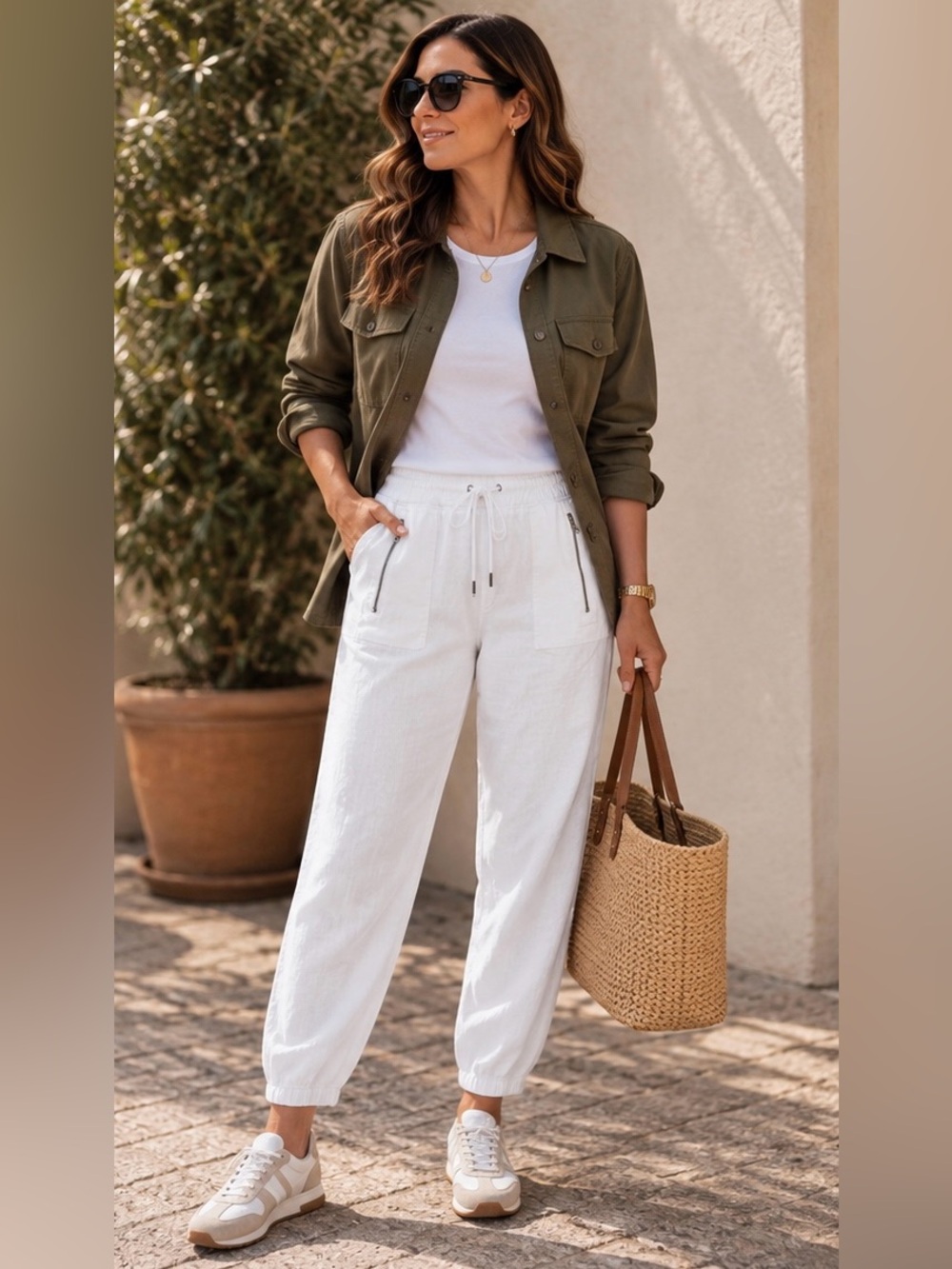 Athleta Cabo Linen Jogger White 100% Linen Pants Size 16 - Picture 2 of 8